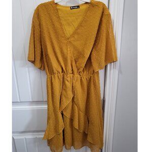 Vix Golden Midi Dress with Ruffle Detail